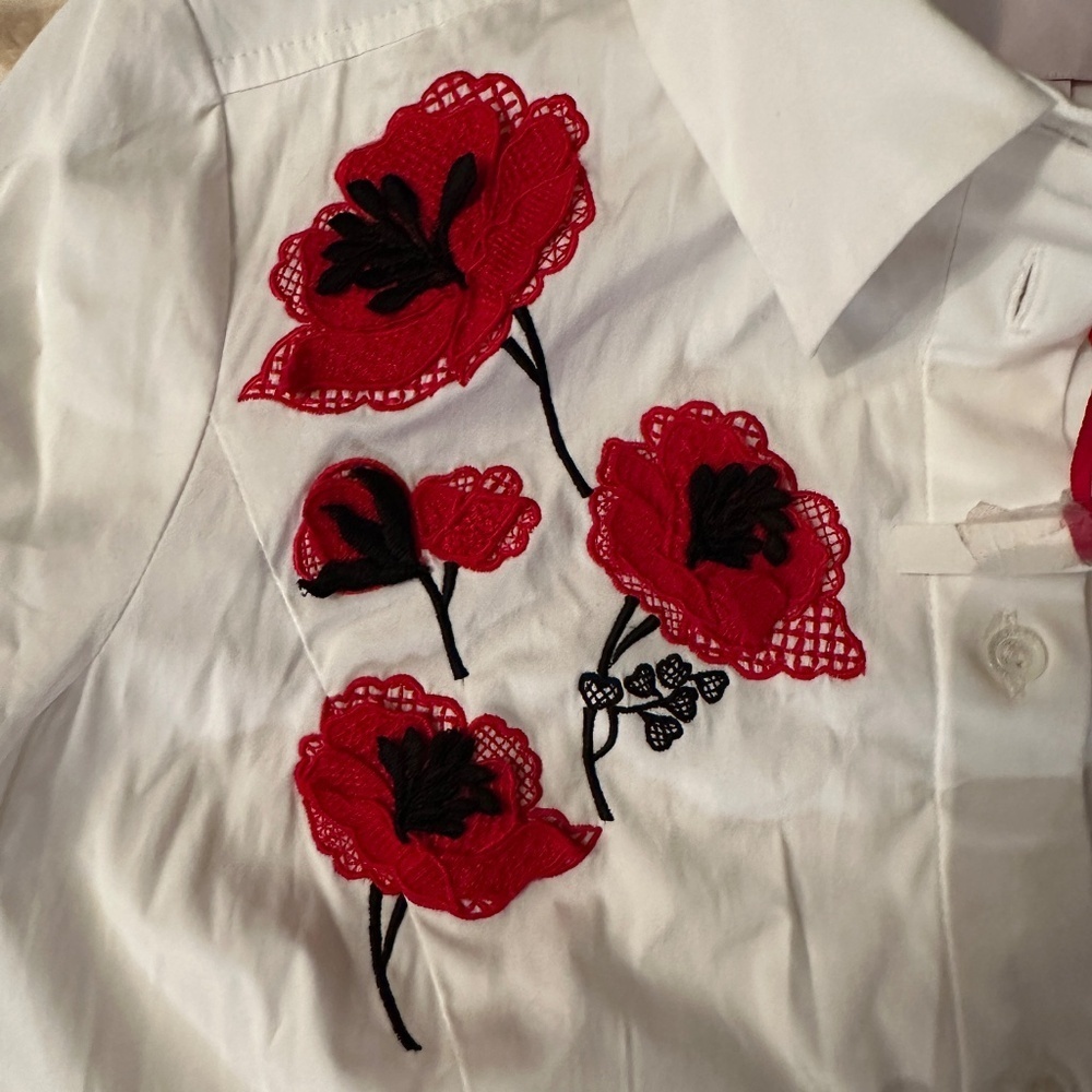 New Carolina Herrera Embroidered Midi Shirt Dress Size 8 - Picture 8 of 13